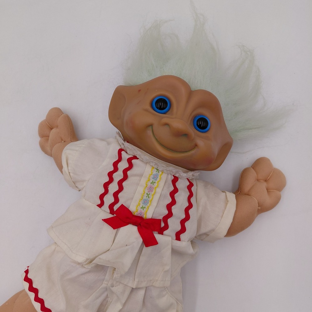 Vintage 1991 Ace Novelty Treasure Troll Doll Blue Wishstone Mint Green Hair 12in